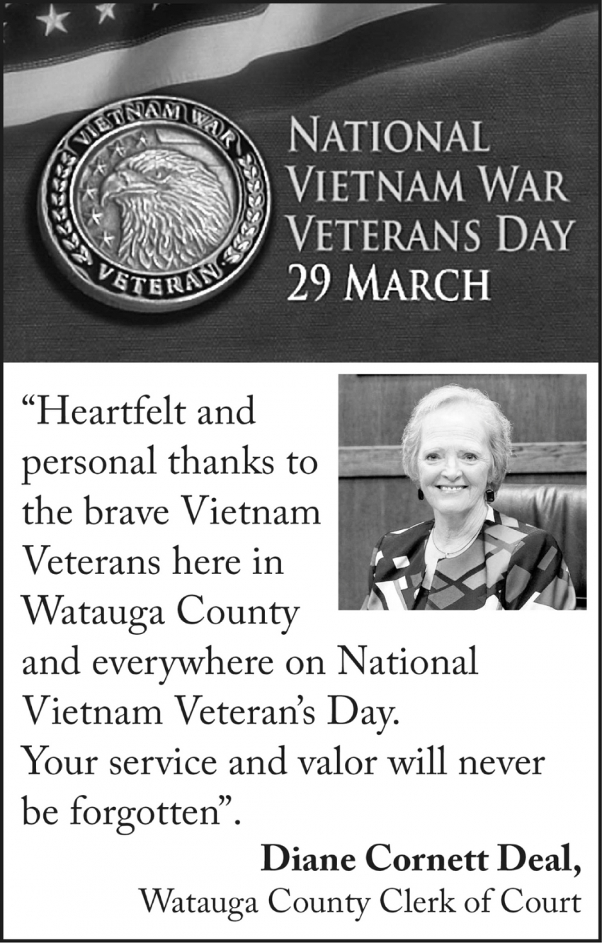 National Vietnam War Veterans Day 29 March Watauga County Clerk of Court